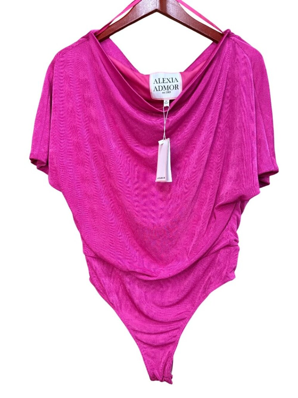 bright pink draped cowl neck bodysuit by Alexia Admor NWT